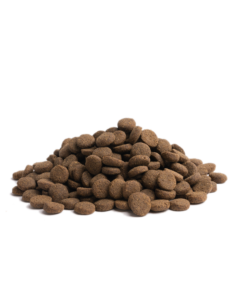 Nærbilde av tørrfôr-pellets fra Essential Estate Living
