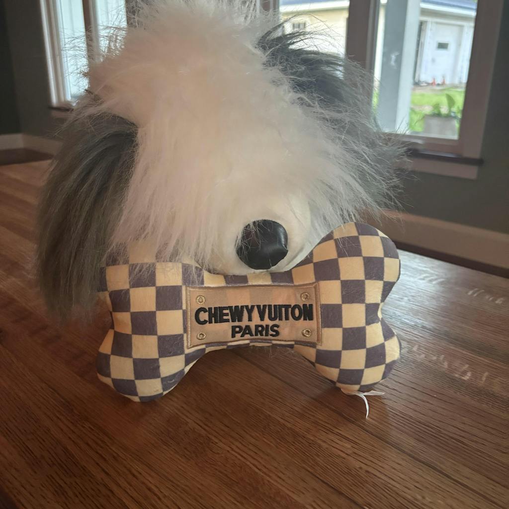 Tan Checker Chewy Vuiton Bone Toy