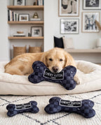 Black Checker Chewy Vuiton Bone Squeaker Dog Toy