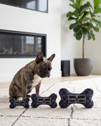 Black Checker Chewy Vuiton Bone Squeaker Dog Toy