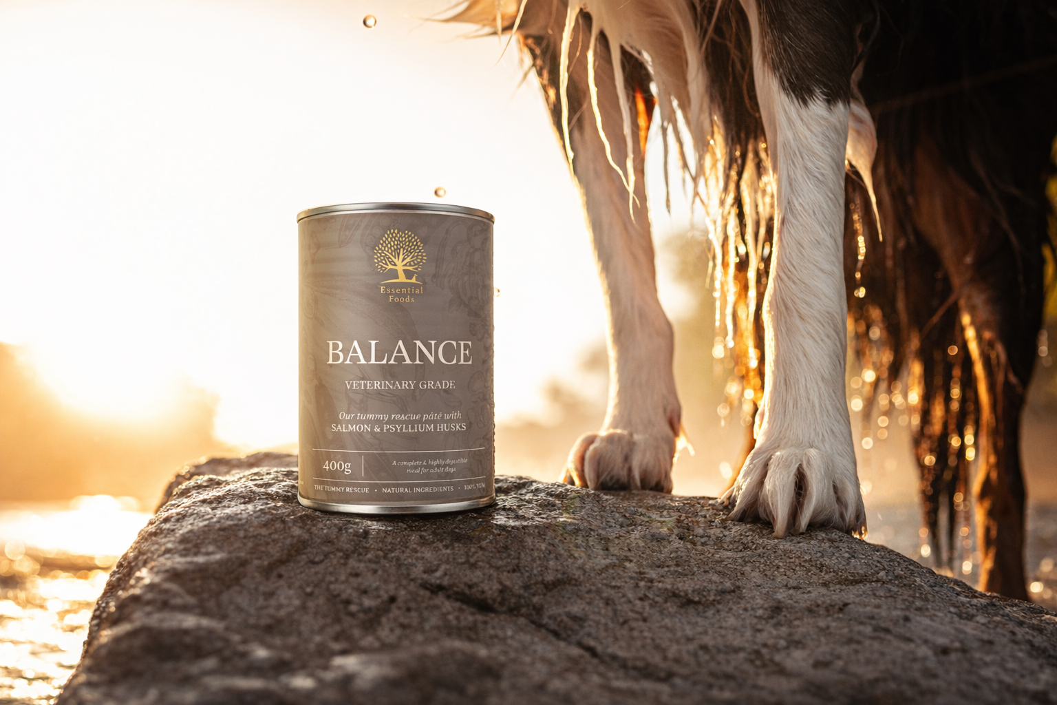 Hund som spiser Essential Balance laksepaté