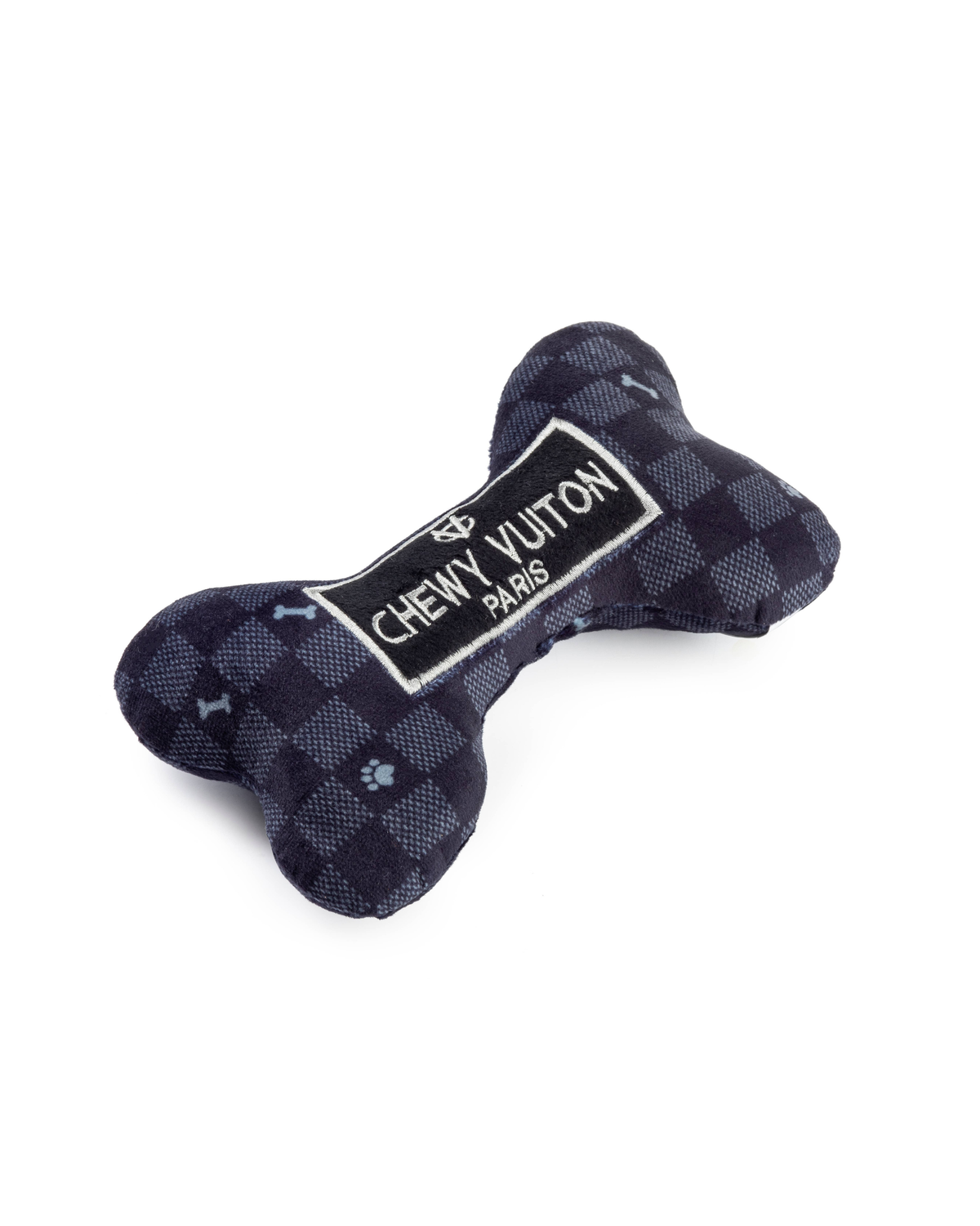 Chewy Vuiton Bone │ Black Plaid Plush Toy with Squeaker