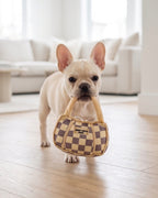 Chewy Vuiton Handbag │ Beige Rutete Plysjleke med Pipe
