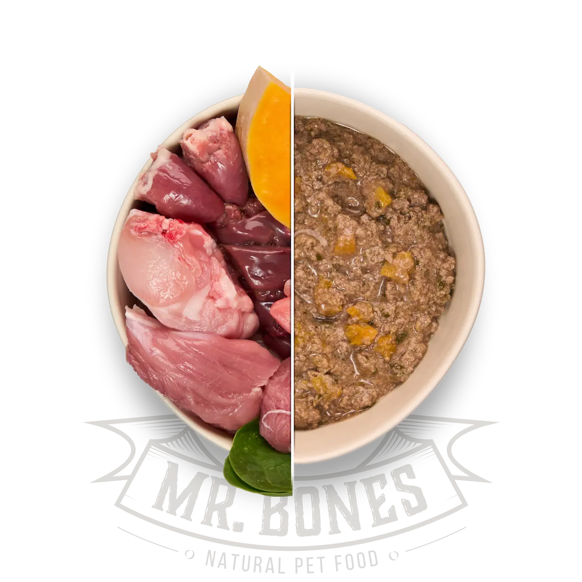 Home-cooked dog food. Rabbit and vegetables recipe