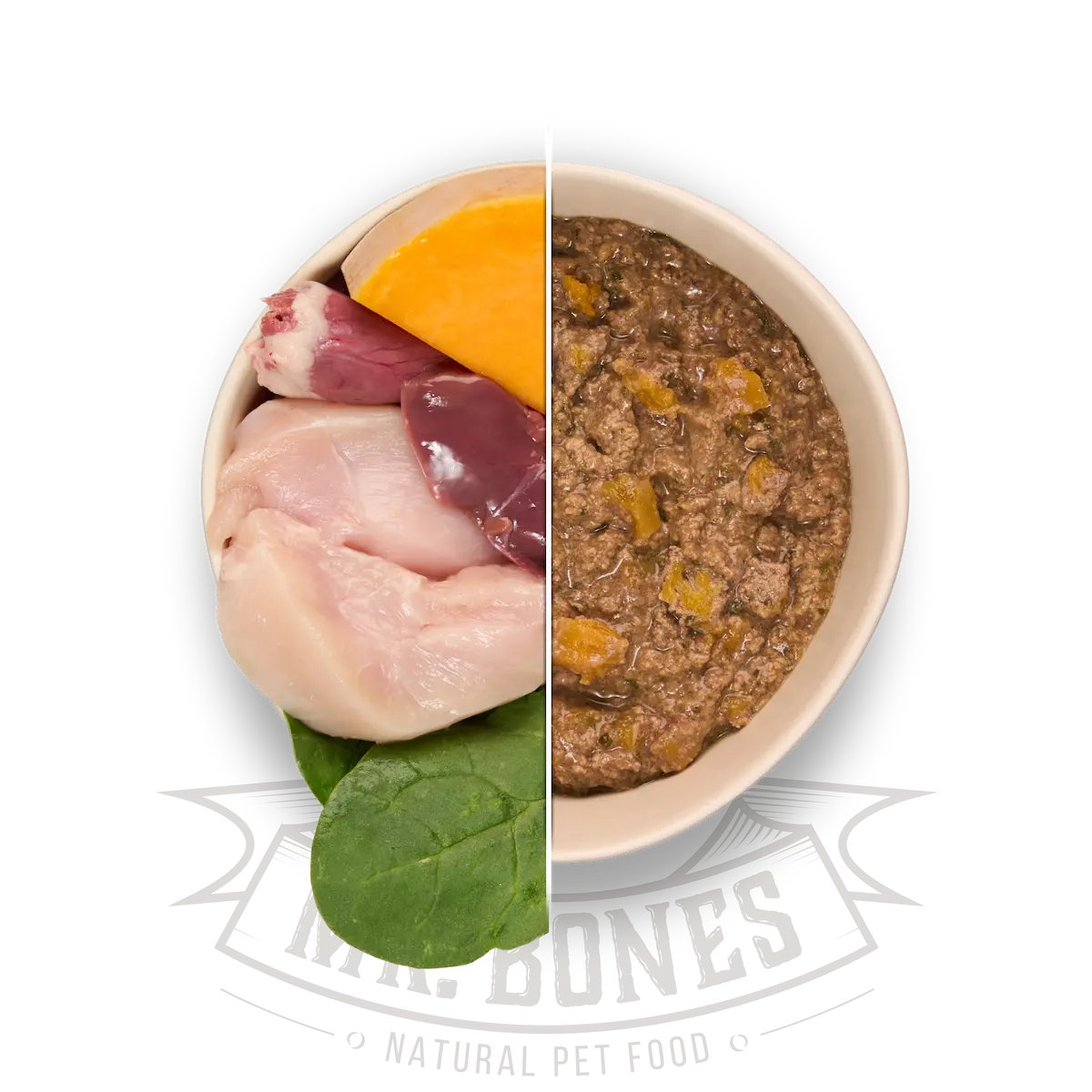 Home-cooked dog food. Chicken and vegetables recipe