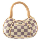 Tan Checker Chewy Vuiton Handbag Squeaker Dog Toy