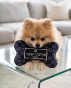 Black Checker Chewy Vuiton Bone Squeaker Dog Toy